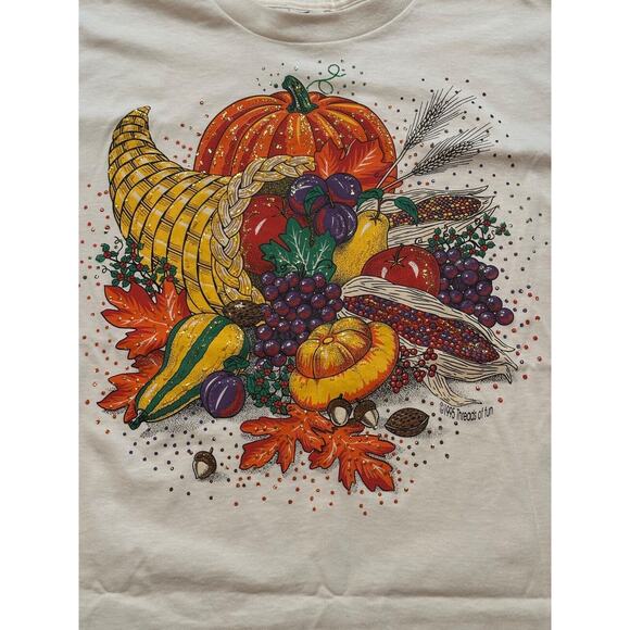 VTG 80s 90s Thanksgiving Shirt Single Stitch Glitter Cornucopia Women's Large - Picture 3 of 8